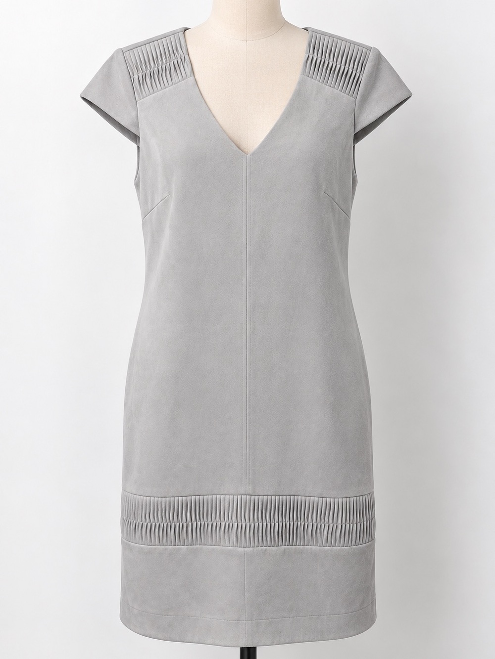 ANTONIO MELANI Light Gray V-Neck Cap Sleeve Mini Dress